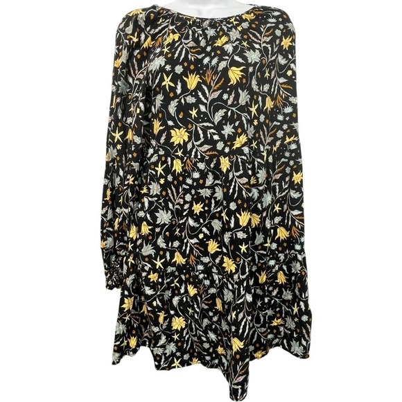 Universal Thread Mini Dress Womens Medium Black Floral Boho Tiered Festival - Picture 2 of 12